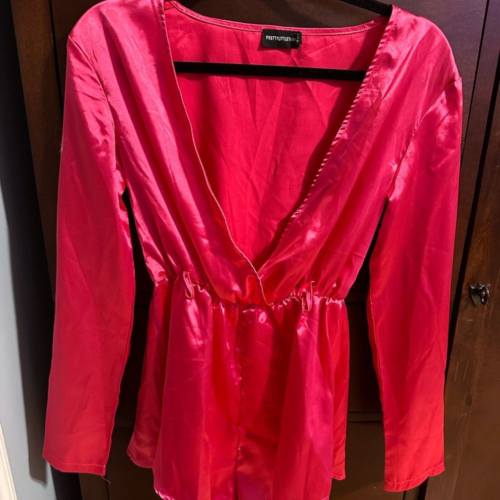 Pink Satin Long Sleeve romper